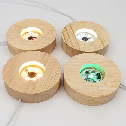 Disc Shape Wooden Led USB Light Base, Perfect Light Component for Handmade Use or to Hold Crystal Ball, Wood Base USB Powered Light Stand